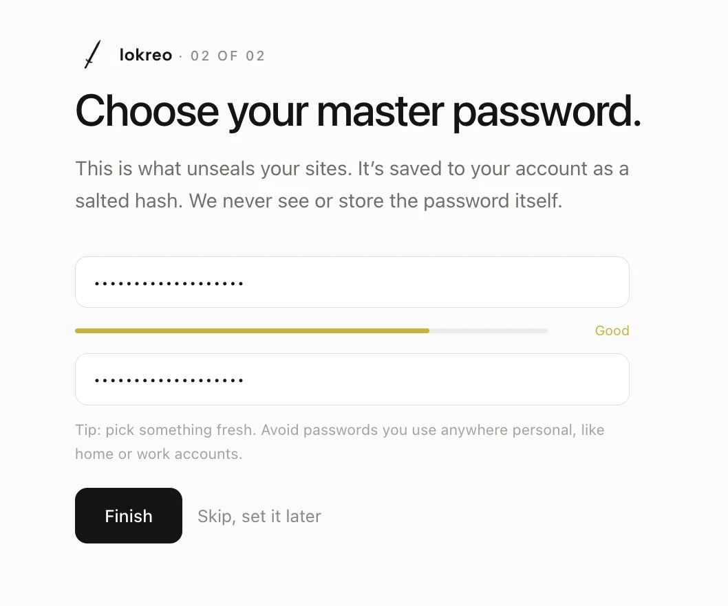 Onboarding: choosing the master password with the strength meter