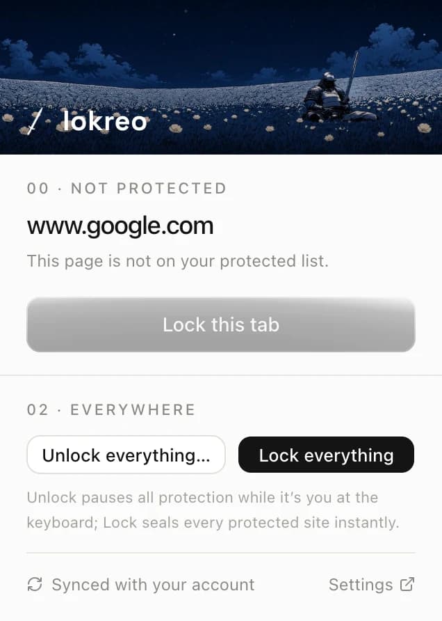 The lokreo popup with Unlock everything and Lock everything
